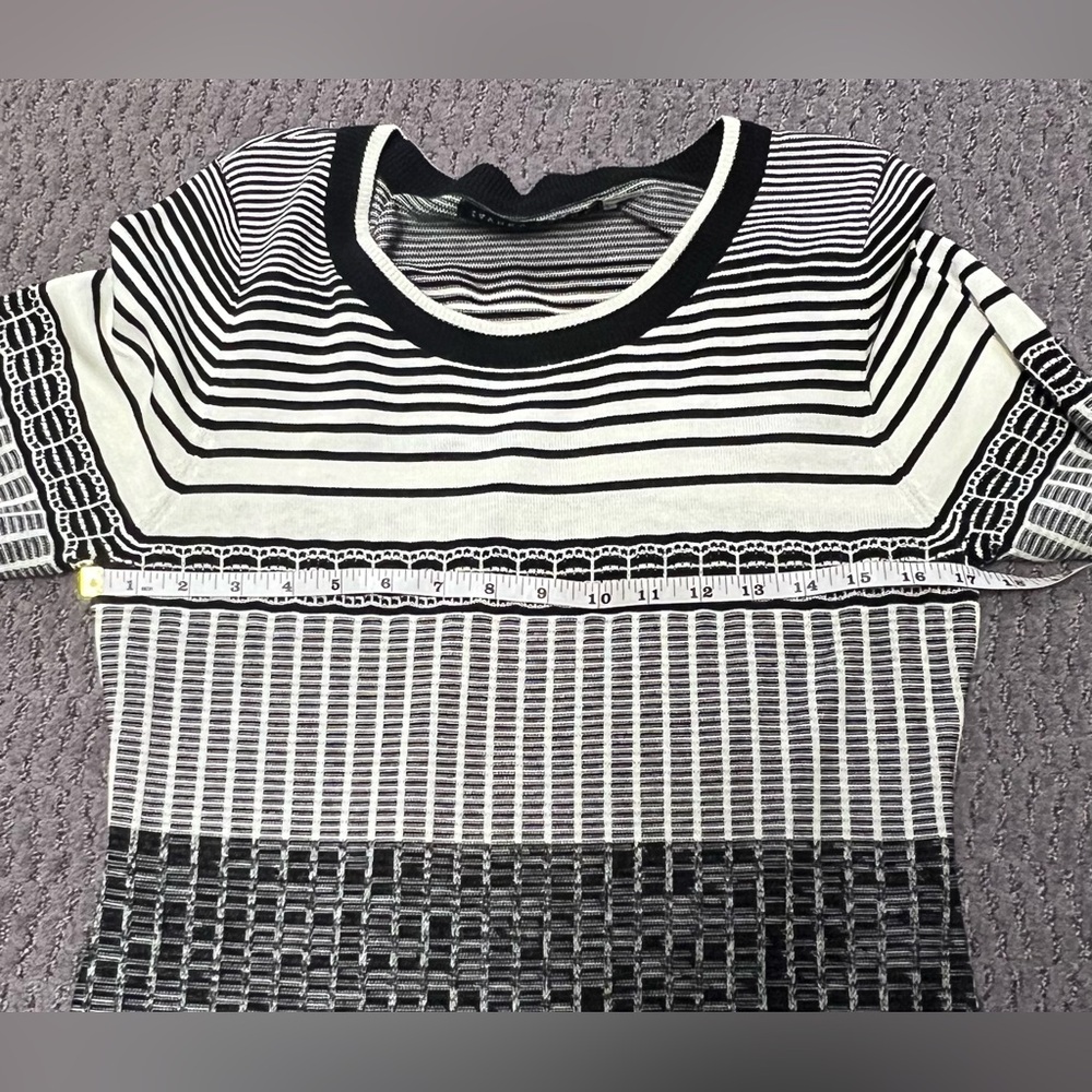 Ivanka Trump Black & White Geometric Pattern Sweater Dress with 3/4 Sleeves - Picture 6 of 8